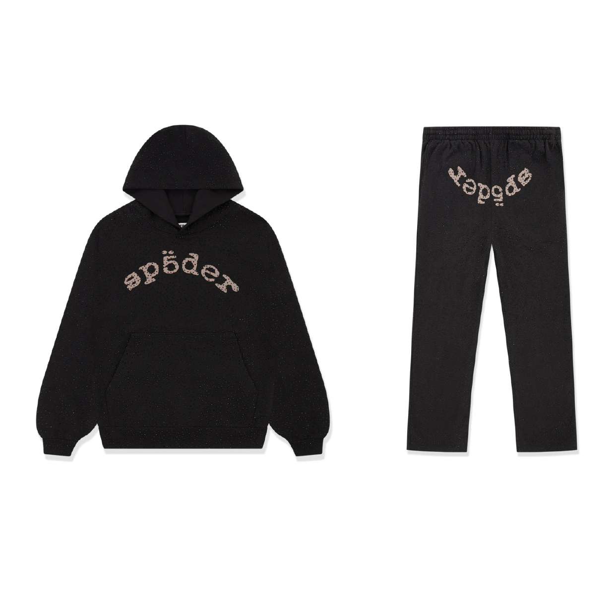 Sp5der Black Hoodie + Sweatpants Set